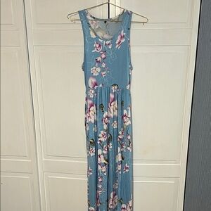 Blue Floral Maxi Dress with Scoop Neck